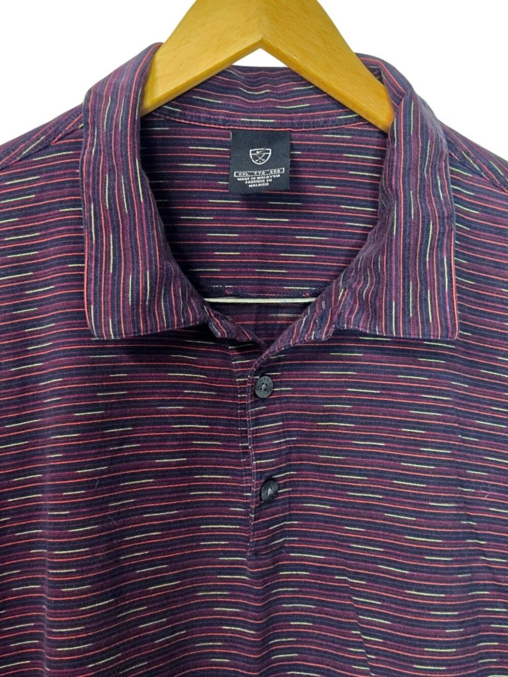 Mens Nike Golf Stripe Long Sleeve  Striped Polo Purple XL